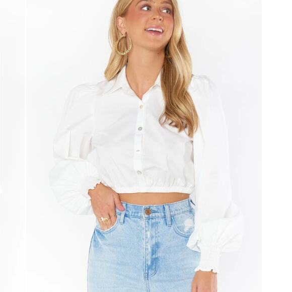 NWT Show Me Your Mumu White Count On Me Collar Crop Top Poplin L - Picture 4 of 12